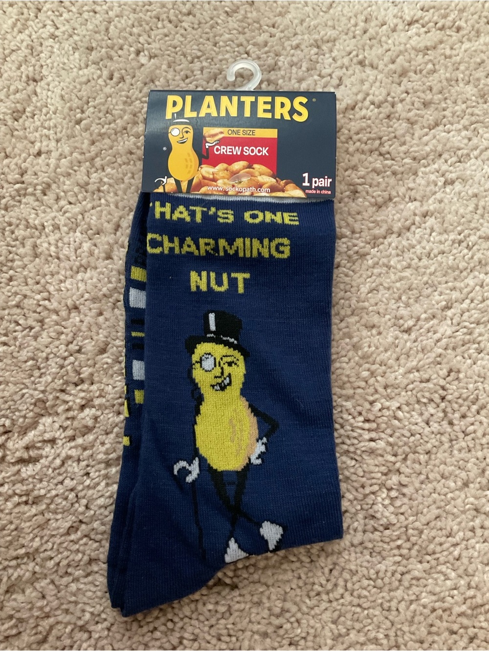 Planters Men's Navy Mr. Peanut Crew Socks - 'That's One Charming Nut'